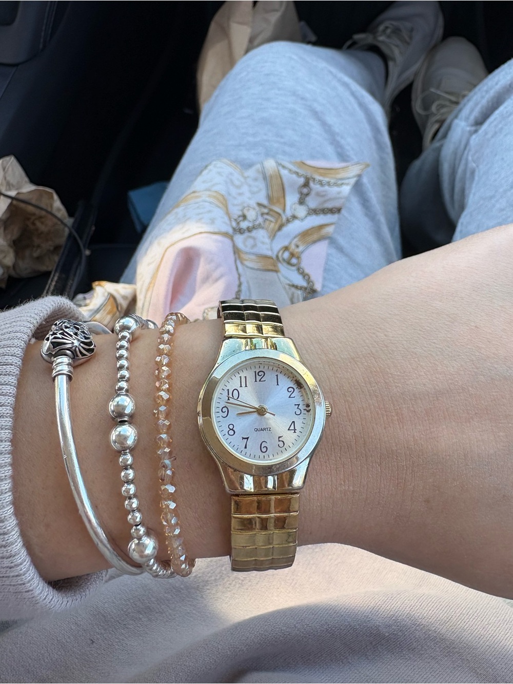 Vintage Stainless Steel Stretchy Gold Womens Accent Watch